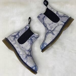 NWOT DR. MARTENS Flora Asciano Chelsea Boot faux snakeskin leather gray white